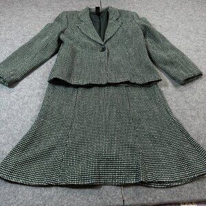 Axcess Liz Claiborne 2Pcs Skirt Suit Womens 10 Black Long Sleeve Single Breasted